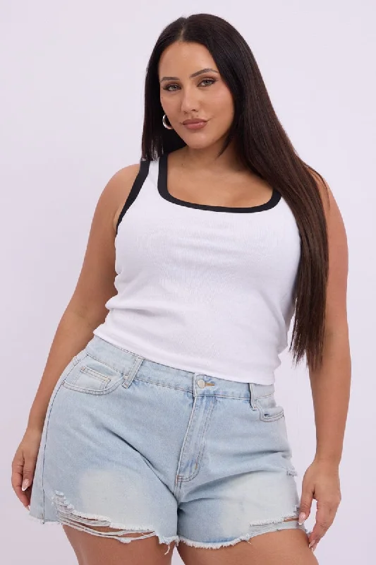 White Tank Top Contrast Binding black tank top