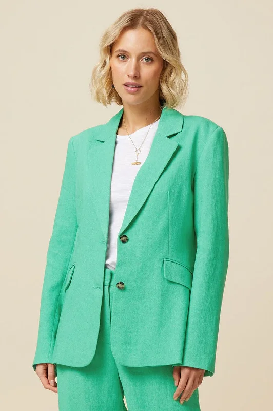 Linen Blend Blazer | Green Women's Handmade Blazer