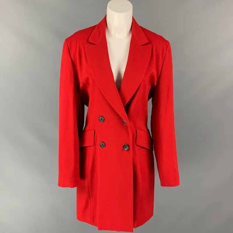 JOSEPH Size 2 Red Wool Peak Lapel Double Breasted Coat Off-the-Shoulder Jacket Double-Breasted Coat Single-Breasted Coat