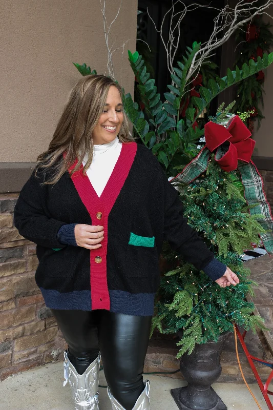 Sequin Nutcracker Color Block Black Cardigan Layered Multi-layer Single Layer