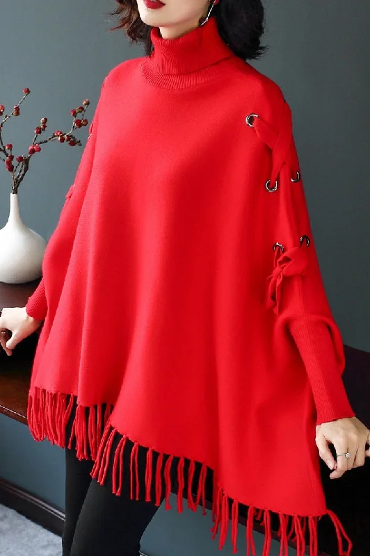 Dolman Sleeve Lace-Up Sweater Velvet Chenille Corduroy