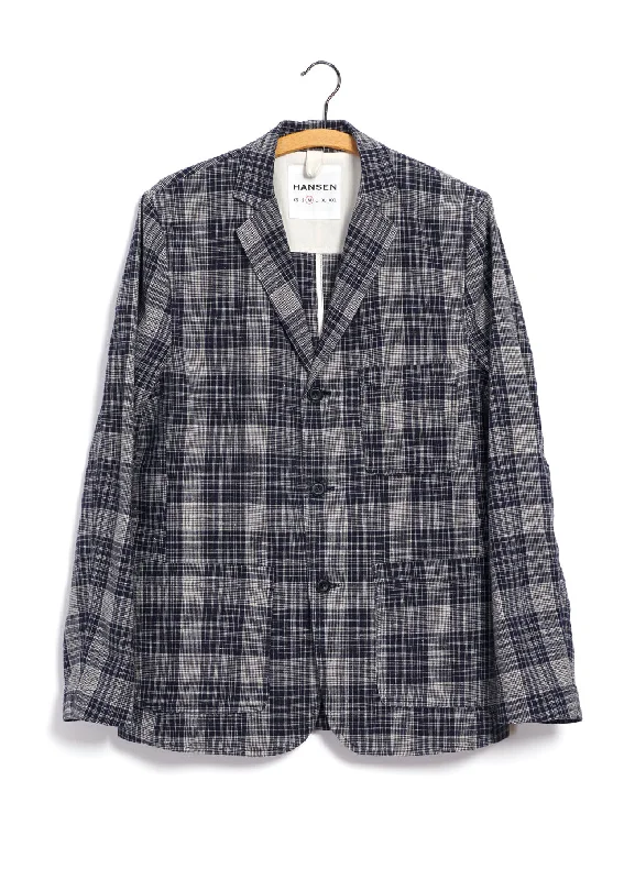 CHARLIE 29-59-3 | Easy Three Button Blazer | Navy Ecru Check Women's Luxury Jacket