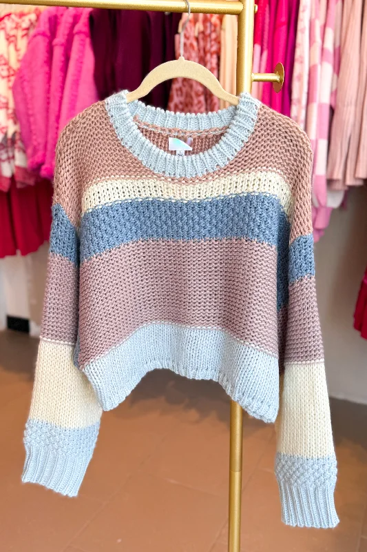Blue Striped Cropped Sweater Elegant Classic Vintage