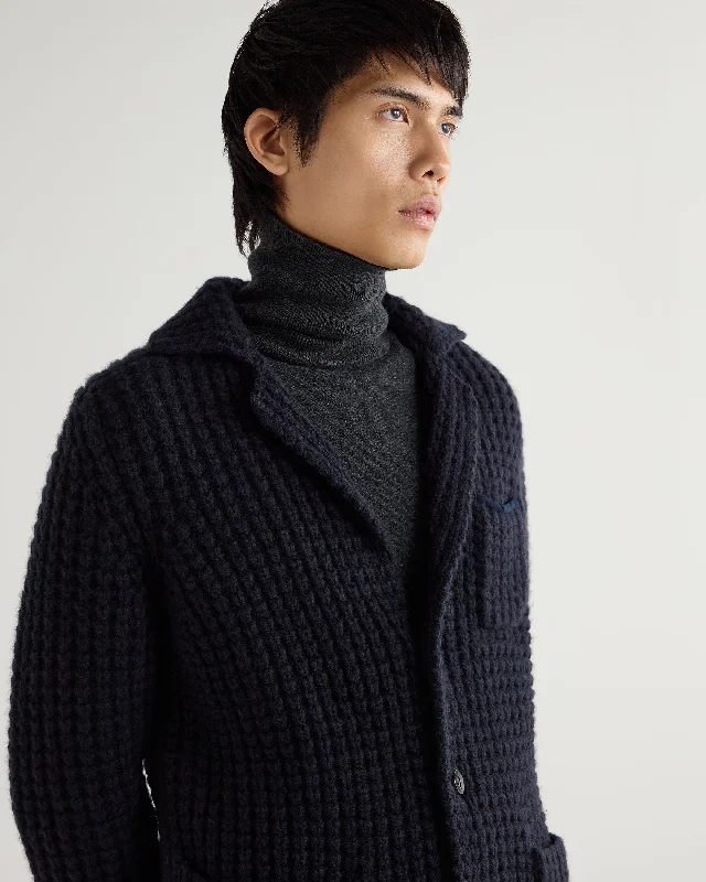 Men's Chunky Moss Stitch Cashmere Blazer Navy Blue Women's Classic Suit