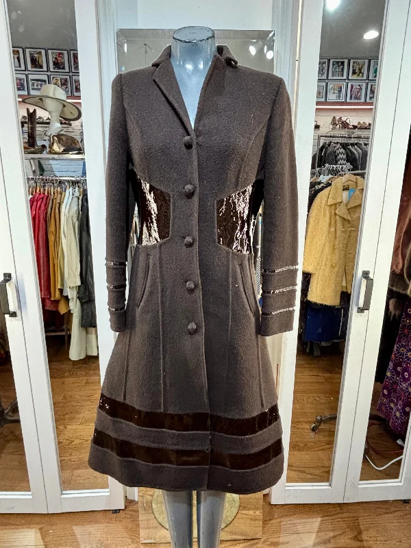 90’s Chocolate Brown Coat With Patch Details Coat By Etcetera Sleeveless Short Sleeve Long Sleeve 90’s Chocolate Brown Coat With Patch Details Coat By Etcetera Sleeveless Short Sleeve Long Sleeve