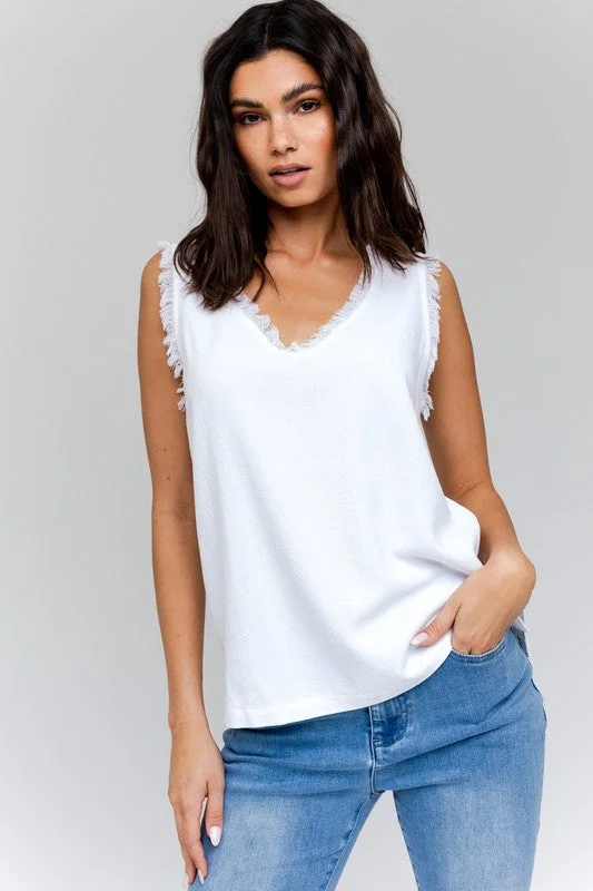 Fringe Trim Sleeveless Tank Top fitness tank top