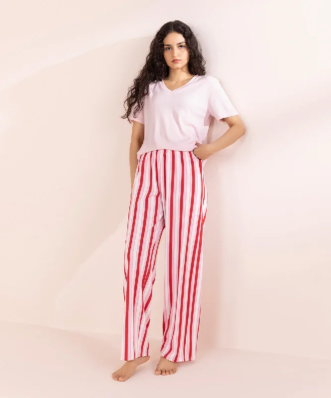 Striped Pull-On Trousers Cropped Trousers Casual Linen