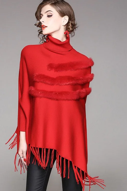 Dolman Sleeve Sweater W/ Fringe Sequined Glittery Shiny