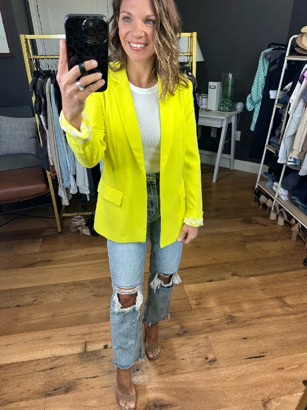 Best Kind Of Hero Lined Blazer - Lime Yellow Women's Leather Blazer