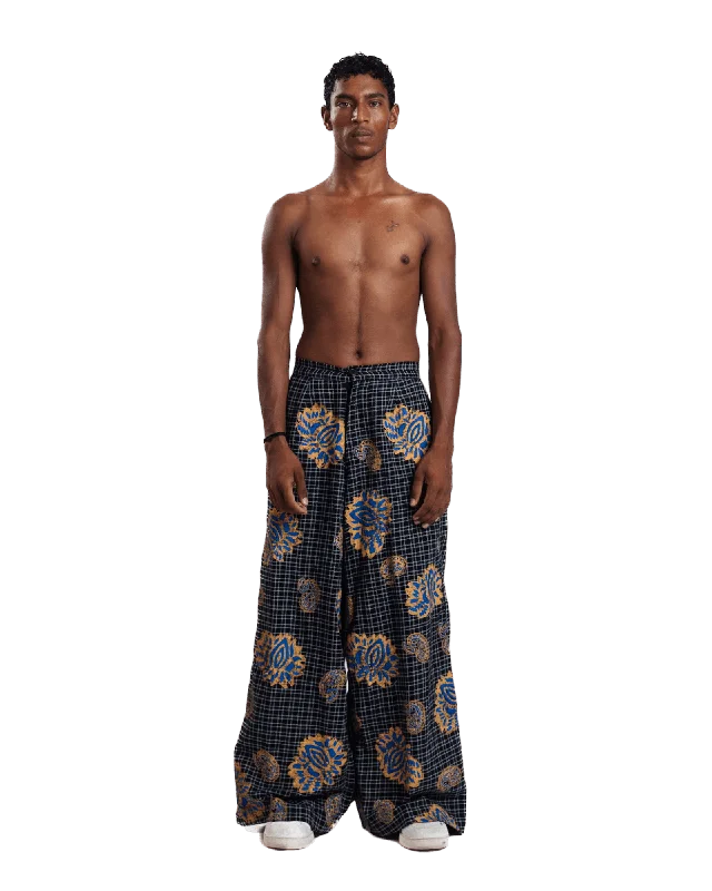 "Midnight Garden" Handwoven Block Printed Trousers Trousers Solid Black