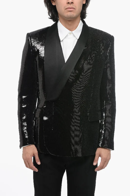 Dolce & Gabbana Sequined Double-breasted Blazer With Silk Lapel Summer Women's Jacket Dolce & Gabbana Sequined Double-breasted Blazer With Silk Lapel Summer Women's Jacket