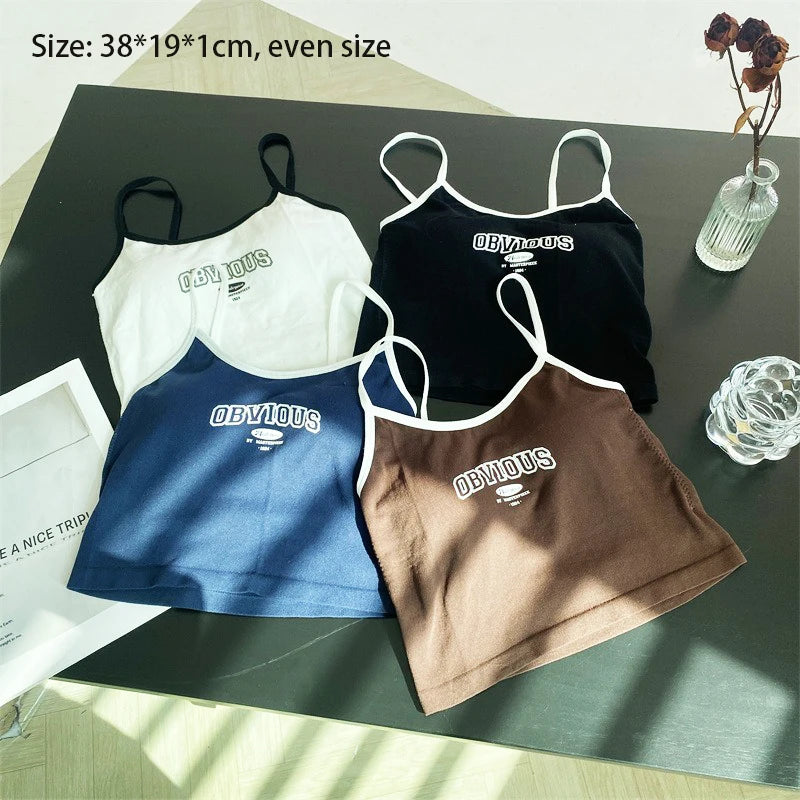 Stylish Letter Print Training Bra for Girls - Comfortable Summer Tank Top with Padded Support and Breathable Fabric, Perfect for Active Teens fitness tank top