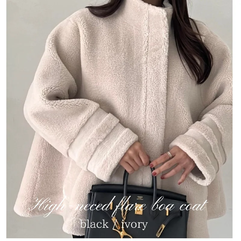 High Neck Flared Boa Coat Fleece Down Feather