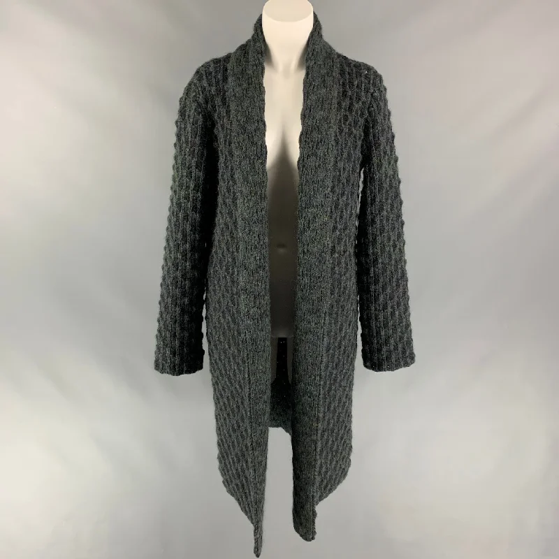 MISSONI Size 6 Charcoal & Green Knitted Wool / Mohair Open Front Coat Nylon Polyester Spandex MISSONI Size 6 Charcoal & Green Knitted Wool / Mohair Open Front Coat Nylon Polyester Spandex