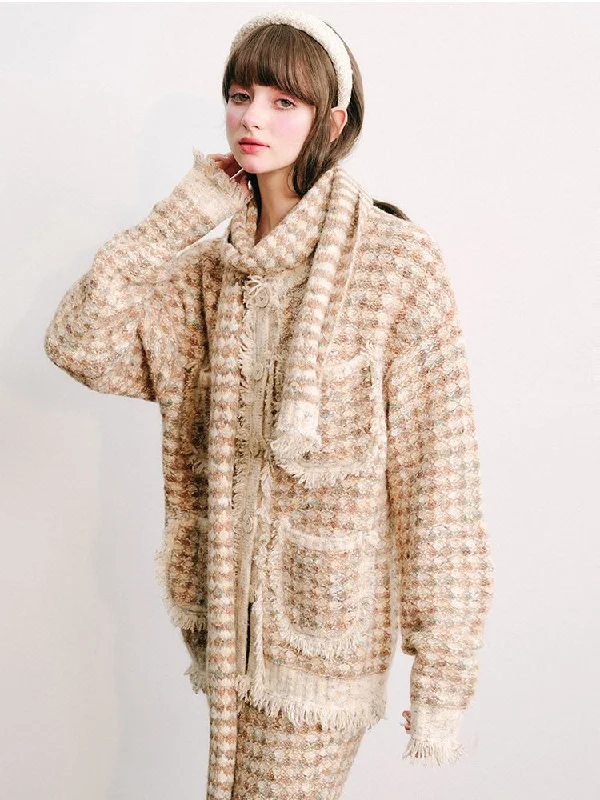 Knitted Fringe Cardigan Jacket With Stole ＆ Long Skirt【s0000003854】 Jersey Fabric Tulle Fabric Batik Fabric
