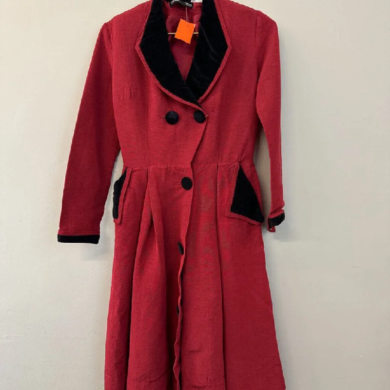 Vintage Candice Gwinn Red/ Black Long Sleeve Coat Dress 6 Knit Woven Fleece