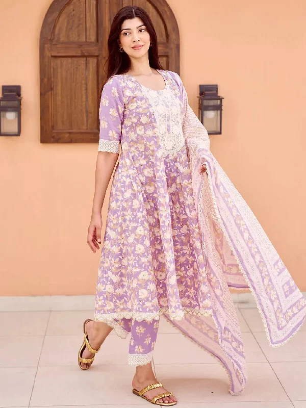 Dilbaro Purple Printed Cotton A-Line Kurta With Trousers & Dupatta Trousers Bestseller Popular Dilbaro Purple Printed Cotton A-Line Kurta With Trousers & Dupatta Trousers Bestseller Popular