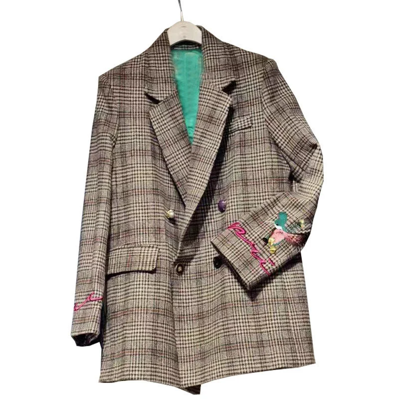 Autumn Embroidery Loose Retro Plaid Woolen Suit Blends Long Sleeve Notched Jacket Woman's Coat UA03716 Fitted Jacket Loose Jacket Oversized Jacket Autumn Embroidery Loose Retro Plaid Woolen Suit Blends Long Sleeve Notched Jacket Woman's Coat UA03716 Fitted Jacket Loose Jacket Oversized Jacket