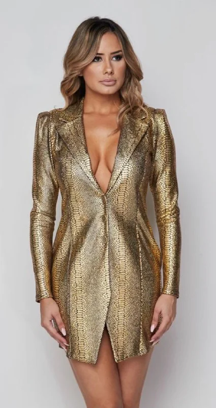 Golden Python Blazer Dress Women's Denim Suit