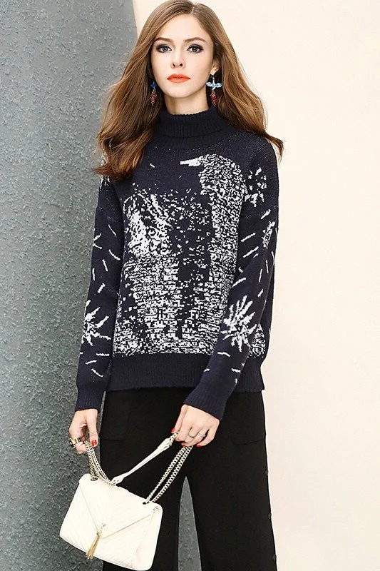 Navy Sweater W/ Snowflake Detail Plaid Sweater Polka Dot Checkered