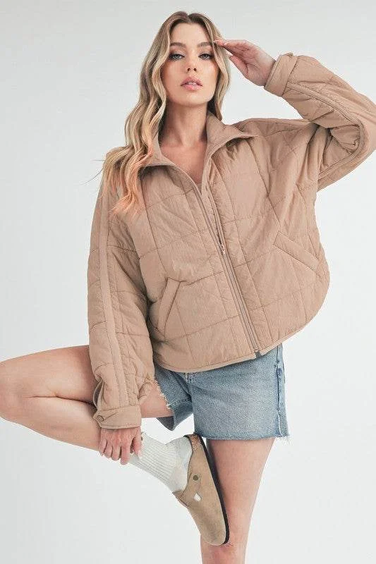 Aemi + Co Quilted Zip Up Puffer Jacket in Oatmeal Insulated Jacket Fitted Jacket Loose Jacket Aemi + Co Quilted Zip Up Puffer Jacket in Oatmeal Insulated Jacket Fitted Jacket Loose Jacket