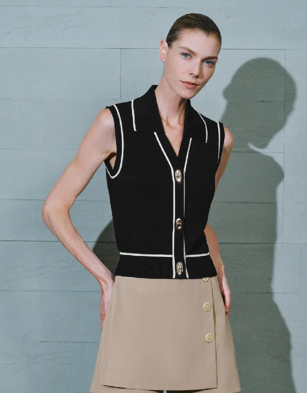Sleeveless V-Neck Knitted Cardigan Velvet Chenille Corduroy