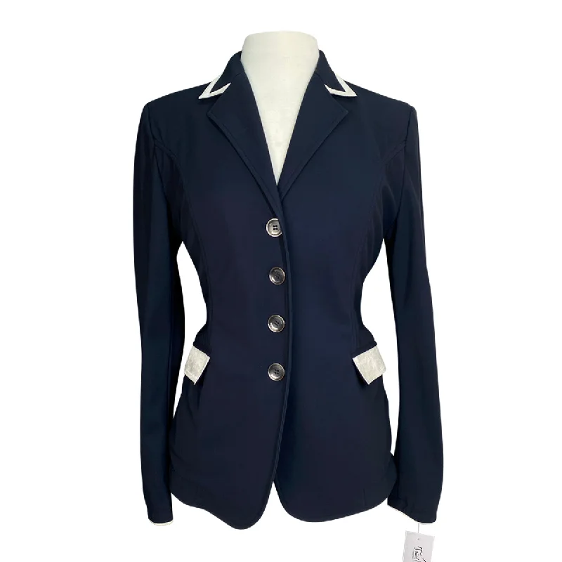 Grand Prix 'Saltare' Show Coat in Navy/ White Trim - Women's IT 44 (US 10) Parka Down Jacket Wool Coat Grand Prix 'Saltare' Show Coat in Navy/ White Trim - Women's IT 44 (US 10) Parka Down Jacket Wool Coat