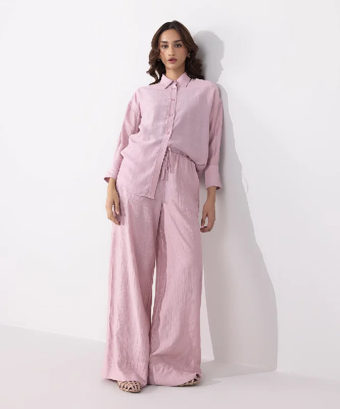 Wide Leg Textured Trousers Trousers chic fashionable