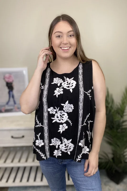 From The West Women's Flattering Embroidered Tank Top modal blend tank