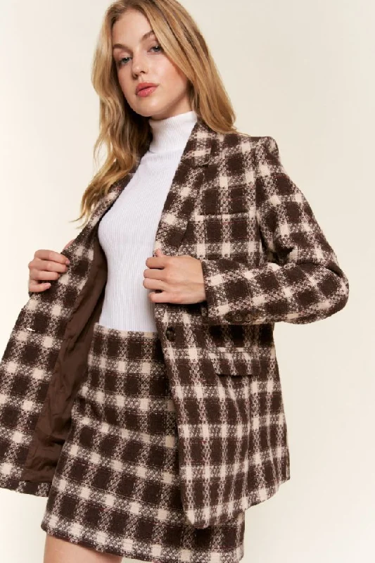 Womens Plaid Brushed One Button Fashion Blazer Women's Patchwork Suit