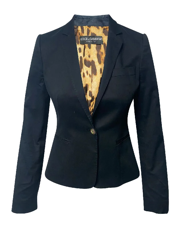 Dolce And Gabbana Leopard Print Lined Blazer in Navy Blue Cotton Women's Daily Blazer Dolce And Gabbana Leopard Print Lined Blazer in Navy Blue Cotton Women's Daily Blazer