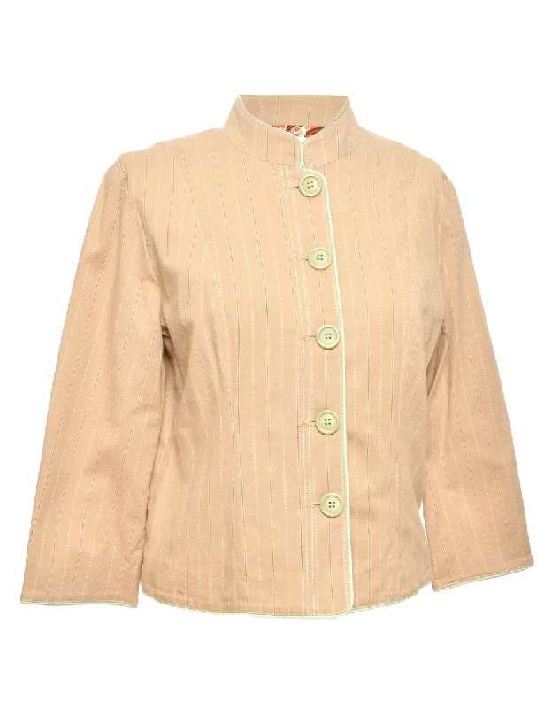 Coral Striped Classic Jacket - M A-Line Jacket Boat Neck Shawl Collar