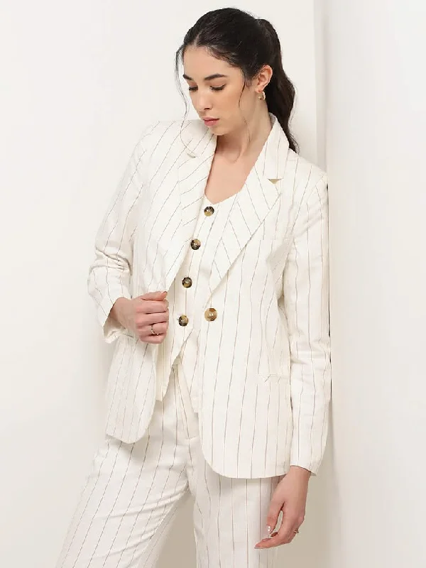 Wardrobe Off-White Striped Cotton Blazer Women's Luxurious Jacket