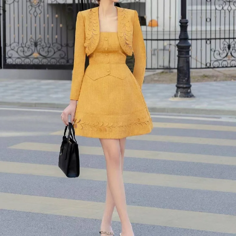 Darolyn Long-Sleeve Square Neck Dress with Long Sleeve Blazer Slimming Women's Blazer