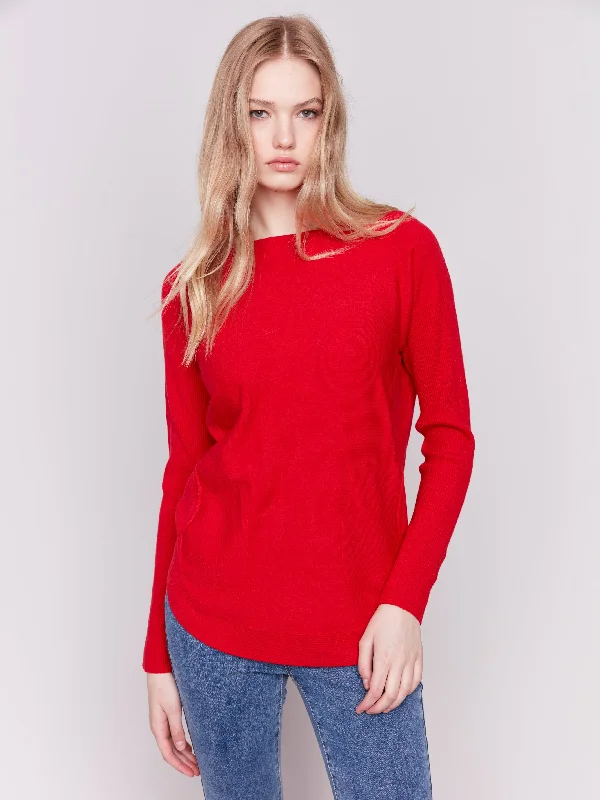 LACE-UP DETAIL SWEATER  W/POCKETS - CRANBERRY Glossy Satin Silk