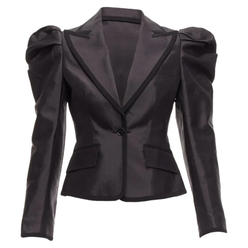 Dolce Gabbana Silk Puff Princess Sleeve Piping Tuxedo Blazer Women's Trench Blazer