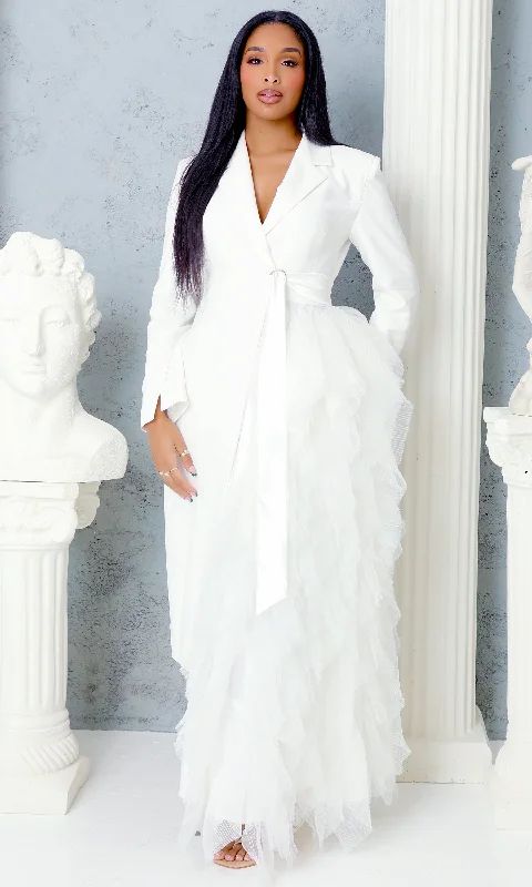About It | Ruffle Detail Blazer Dress - White Milan Custom Blazer