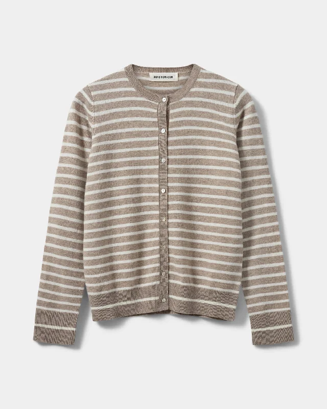 CISSESW STRIPE CARDIGAN - Light Brown Striped Knit Fabric Woven Fabric Fleece Fabric CISSESW STRIPE CARDIGAN - Light Brown Striped Knit Fabric Woven Fabric Fleece Fabric