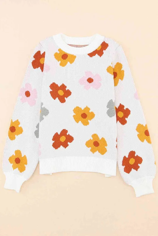 Floral Round Neck Sweater Modern Contemporary Chic
