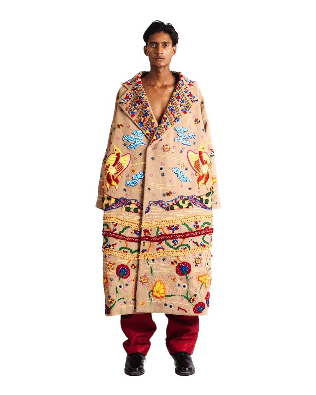 "TWO BIRDS" WOOL LONG COAT Trench Wool Cashmere