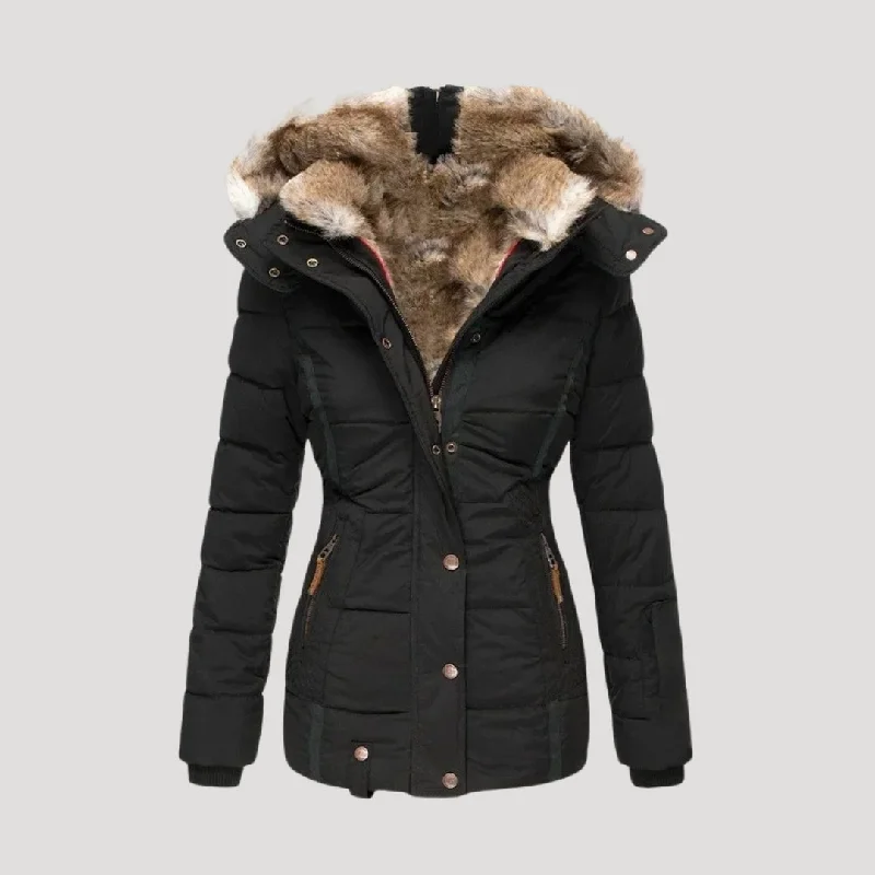 Women's fur-lined puffer coat Raincoat Turtleneck Coat Wrap Coat