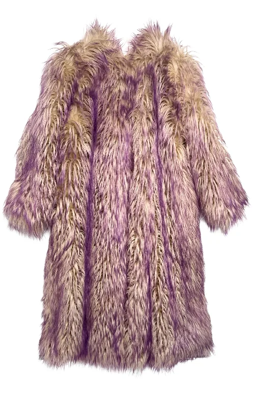 Faux Fur Coat with Contrast Colored Tips Denim Leather Suede