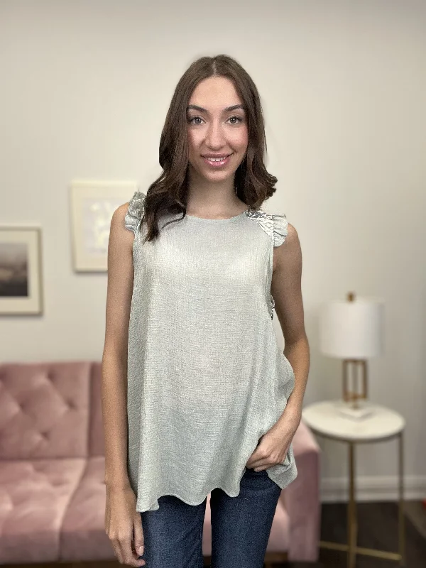 Geometric Peekaboo Women's Lightweight Flowy Tank Top baby blue tank