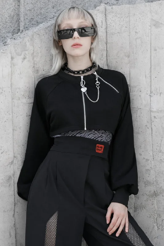 Black Metal Double Zipper Round Collar Long Sleeves Women's Gothic Coat Bodycon Sheath Shift Black Metal Double Zipper Round Collar Long Sleeves Women's Gothic Coat Bodycon Sheath Shift