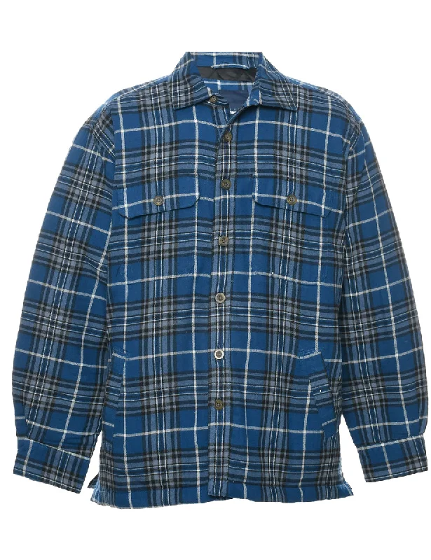Checked Blue Jacket - L Hoodie Zip-Up Jacket Button-Up Jacket