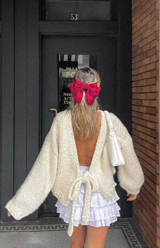 Holiday Cream Tie Up Knit Cardigan Mesh Cardigan Canvas Denim