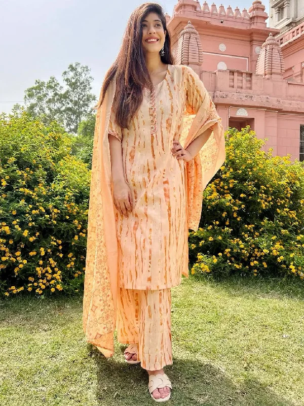 Orange Printed Silk Blend Straight Kurta With Trousers & Dupatta Trousers sophisticated sleek