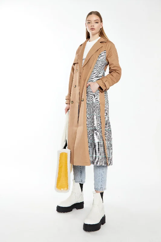 Glamorous Stone Check Trench Coat Buttoned Zippered Snapped