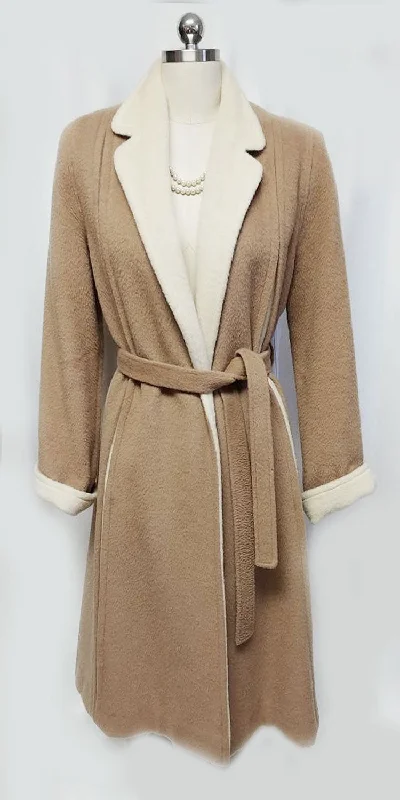 VINTAGE MR. FRED WOOL WRAP COAT IN CAMEL & IVORY - BEAUTIFULLY LINED Trapeze Tunic Caftan VINTAGE MR. FRED WOOL WRAP COAT IN CAMEL & IVORY - BEAUTIFULLY LINED Trapeze Tunic Caftan