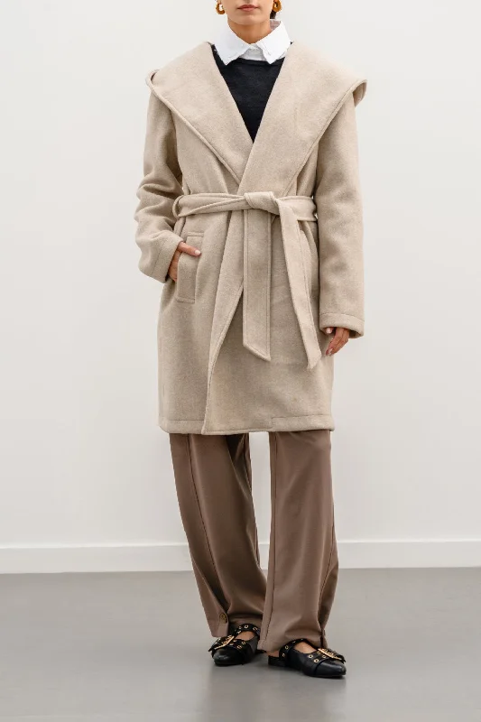 MIDI COAT WITH HOOD Striped Polka Dot Floral